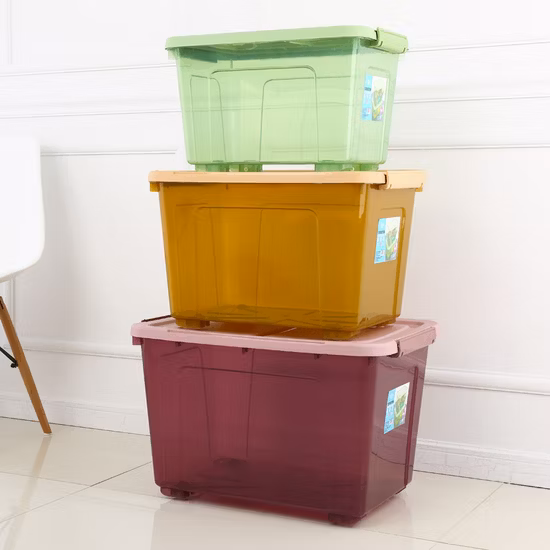 40 60 80L Caixa de armazenamento de plástico Recipiente com rodas Caixa de brinquedos/Caixa de plástico