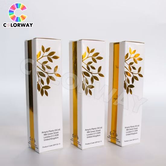Holograma impresso em offset UV personalizado, folha quente dourada e prateada para estampagem de papelão ondulado, perfumes, cosméticos, caixas de papel para embalagem com inserção de papel e janela de PVC