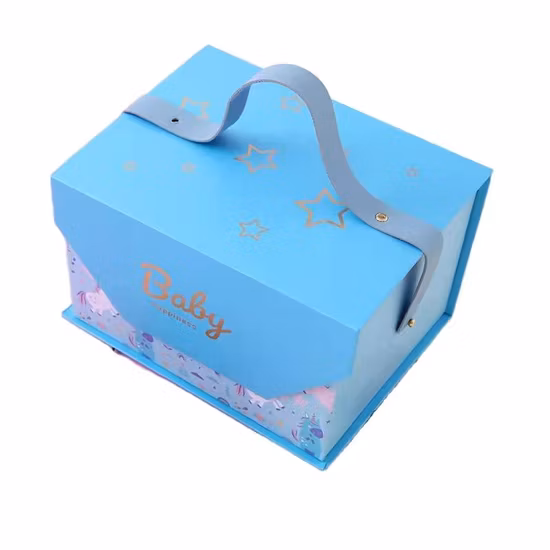 Embalagem de luxo personalizada feita à mão, papelão, cuidados com a pele, bebê e criança, mala de papel, caixa de presente com alça